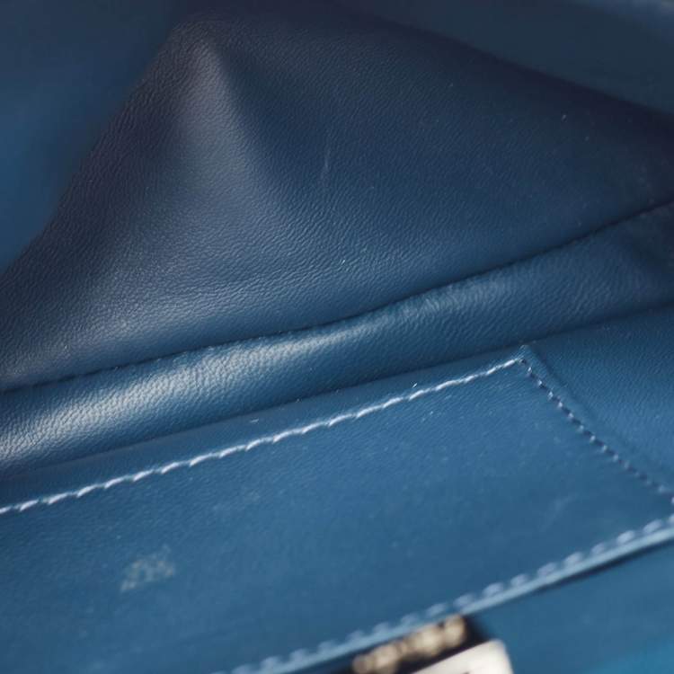Pre Owned Fendi Teal Blue Leather Mini Peekaboo Top Handle Bag