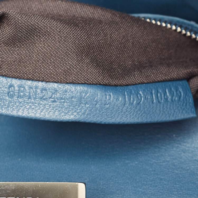 Pre Owned Fendi Teal Blue Leather Mini Peekaboo Top Handle Bag