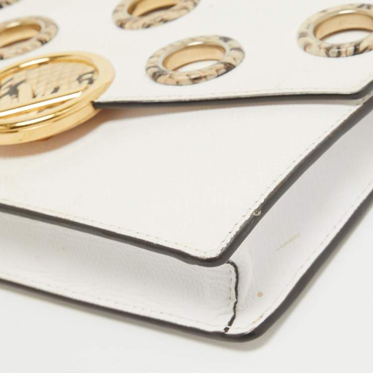 Pre Owned Fendi White Leather and Python Trim F is Fendi Wallet on Chain 