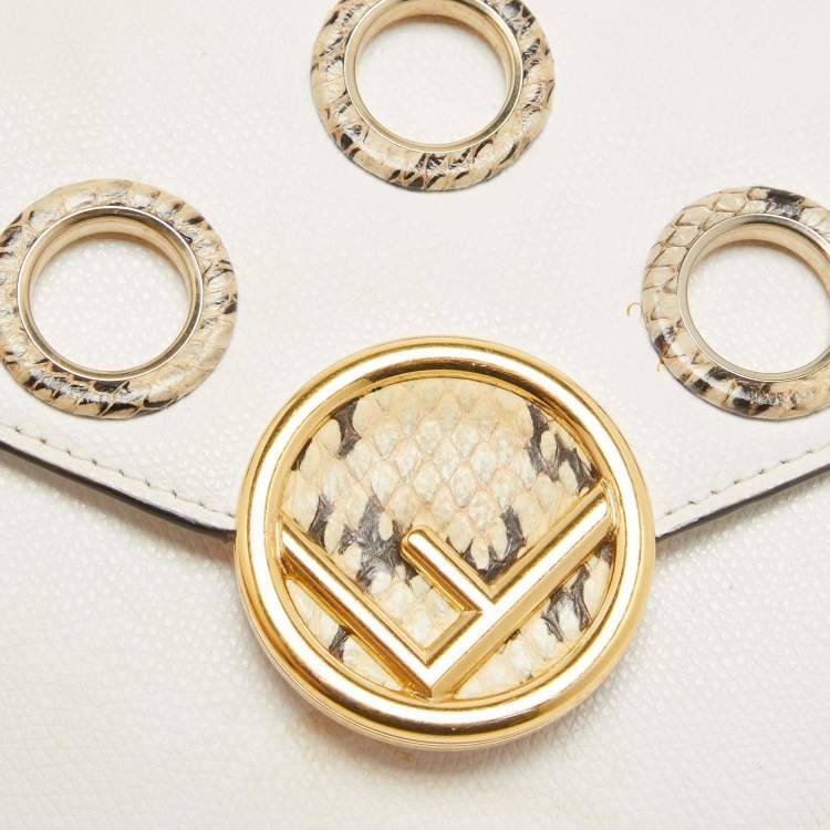 Pre Owned Fendi White Leather and Python Trim F is Fendi Wallet on Chain 