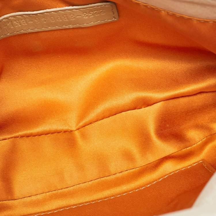 Pre Owned Fendi Beige Shimmering Leather Mia Pochette Bag