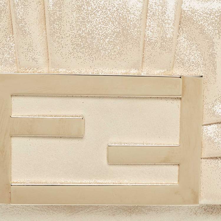 Pre Owned Fendi Beige Shimmering Leather Mia Pochette Bag