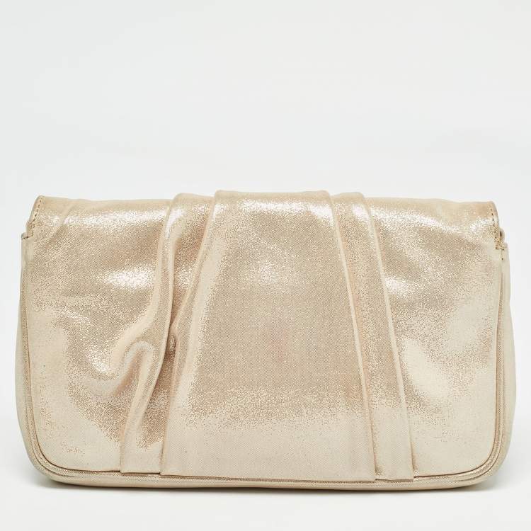 Pre Owned Fendi Beige Shimmering Leather Mia Pochette Bag