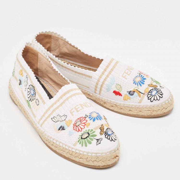 مملوكة مسبقًا Fendi Multicolor Knit Fabric Floral Accents Espadrilles Size 39