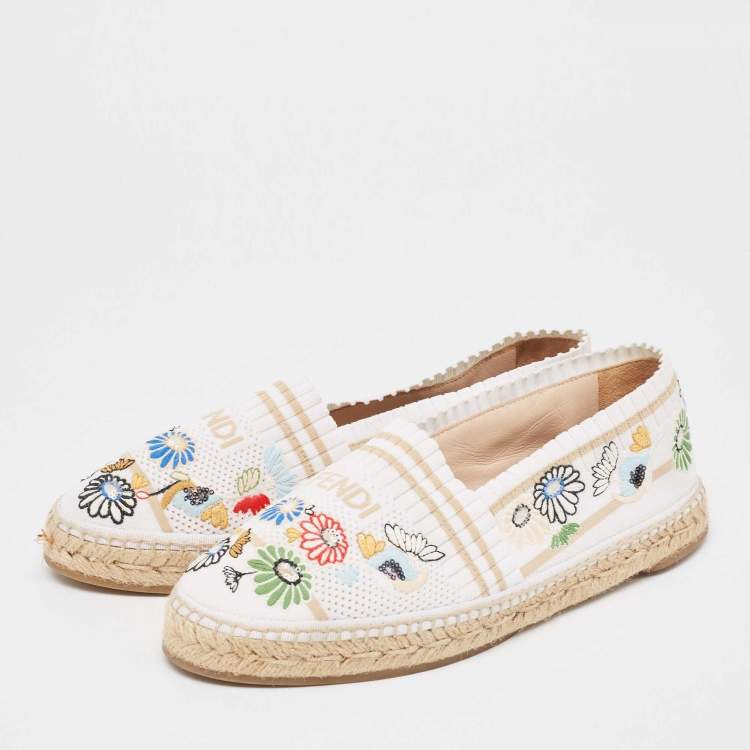 مملوكة مسبقًا Fendi Multicolor Knit Fabric Floral Accents Espadrilles Size 39