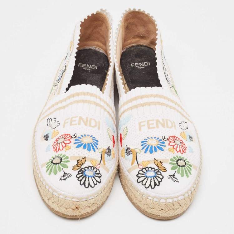 مملوكة مسبقًا Fendi Multicolor Knit Fabric Floral Accents Espadrilles Size 39