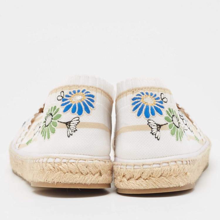 مملوكة مسبقًا Fendi Multicolor Knit Fabric Floral Accents Espadrilles Size 39