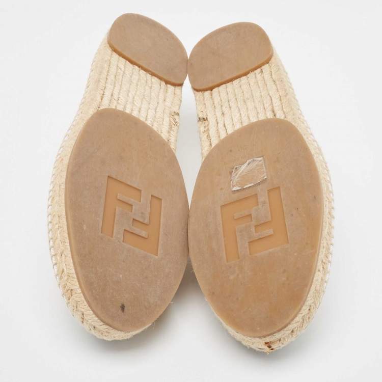 مملوكة مسبقًا Fendi Multicolor Knit Fabric Floral Accents Espadrilles Size 39
