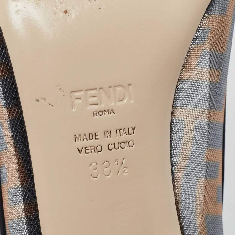 Pre Owned Fendi Black/Brown Zucca Mesh and Leather Colibri Pumps Size 38.5