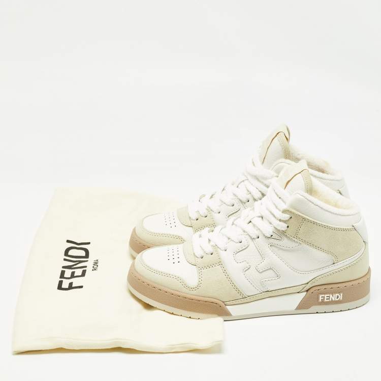 Pre Owned Fendi White/Cream Nubuck and Leather Match Sneakers Size 38