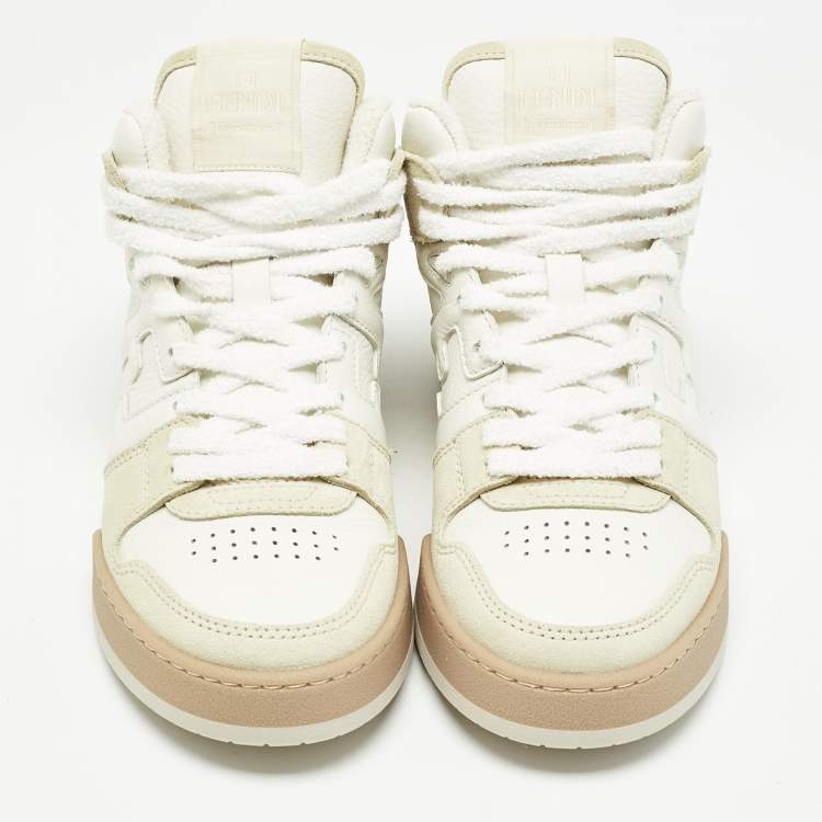 Pre Owned Fendi White/Cream Nubuck and Leather Match Sneakers Size 38