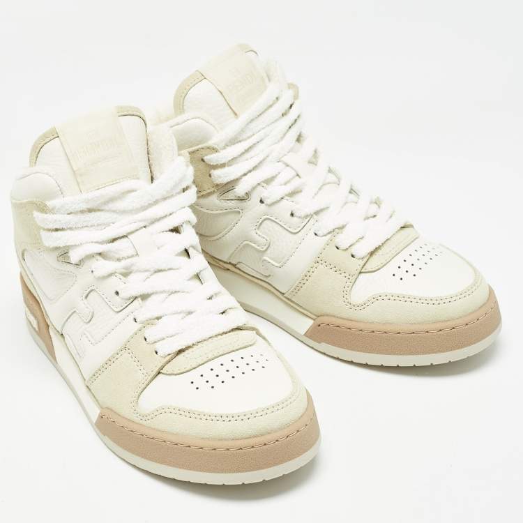 Pre Owned Fendi White/Cream Nubuck and Leather Match Sneakers Size 38