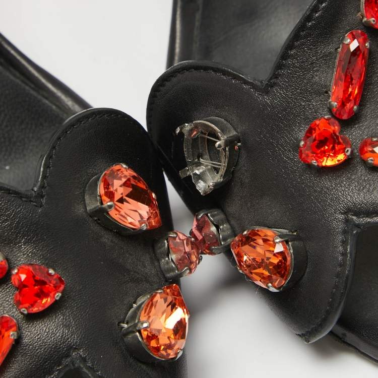 Pre Owned Fendi Black Leather Ankle Strap Crystal Embellished Ankle Strap Sandals Size 38 