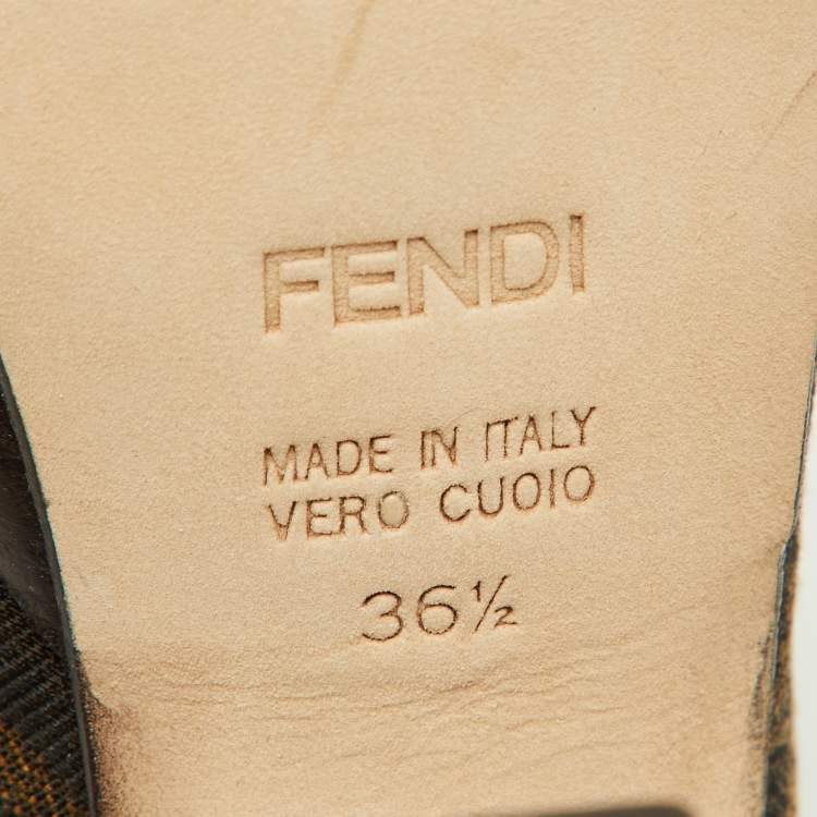 Pre Owned Fendi Brown Zucca Canvas Fendista Platform Round Toe Pumps Size 36.5