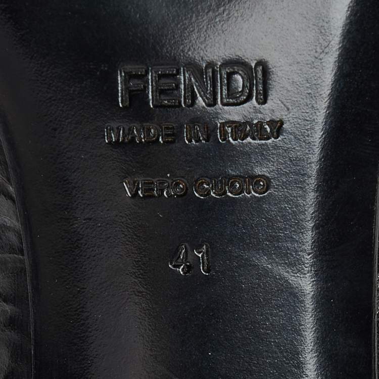 Pre Owned Fendi Black Floral Leather Knee Length Boots Size 41