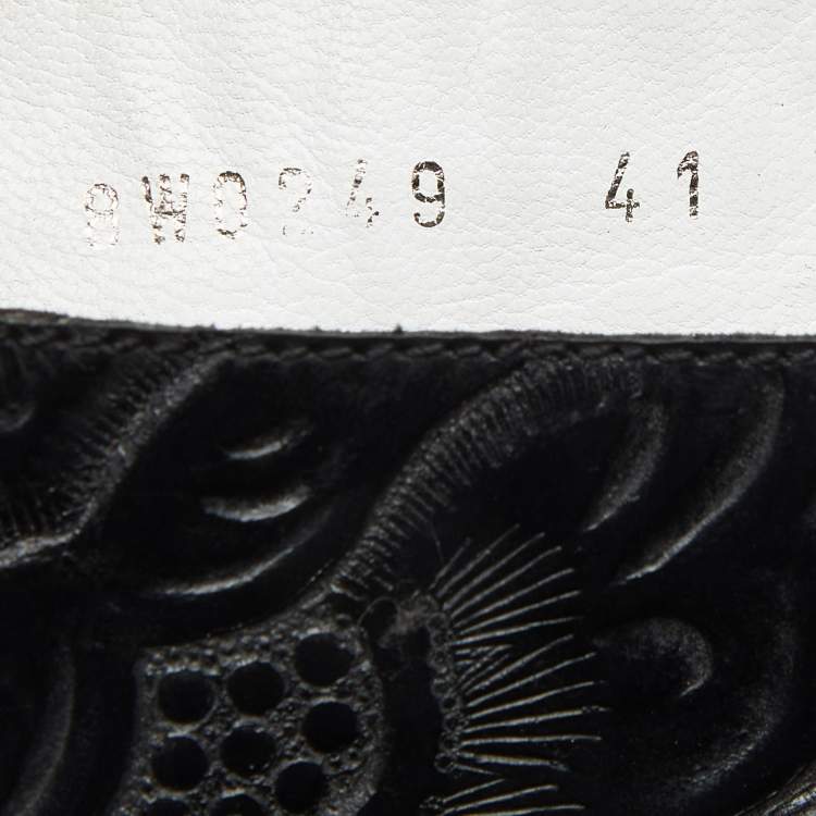 Pre Owned Fendi Black Floral Leather Knee Length Boots Size 41