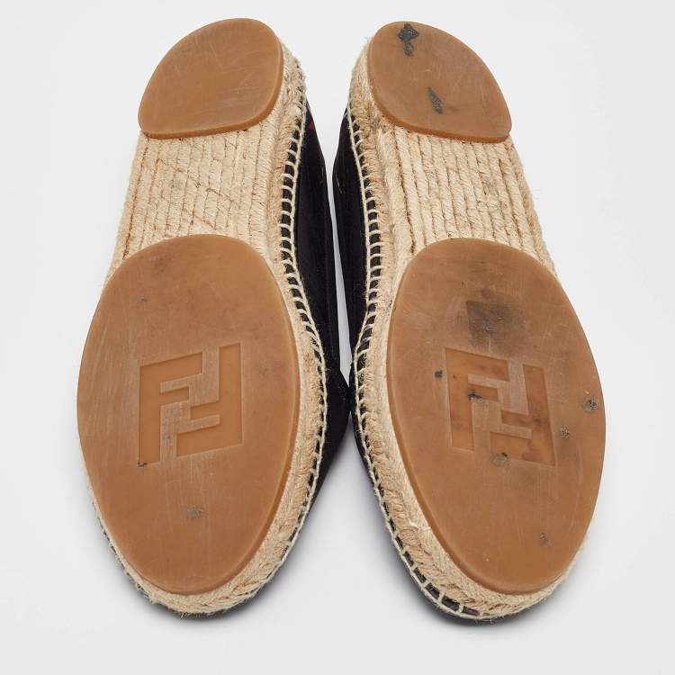 Pre Owned Fendi Black Printed Satin Espadrilles Flats Size 39