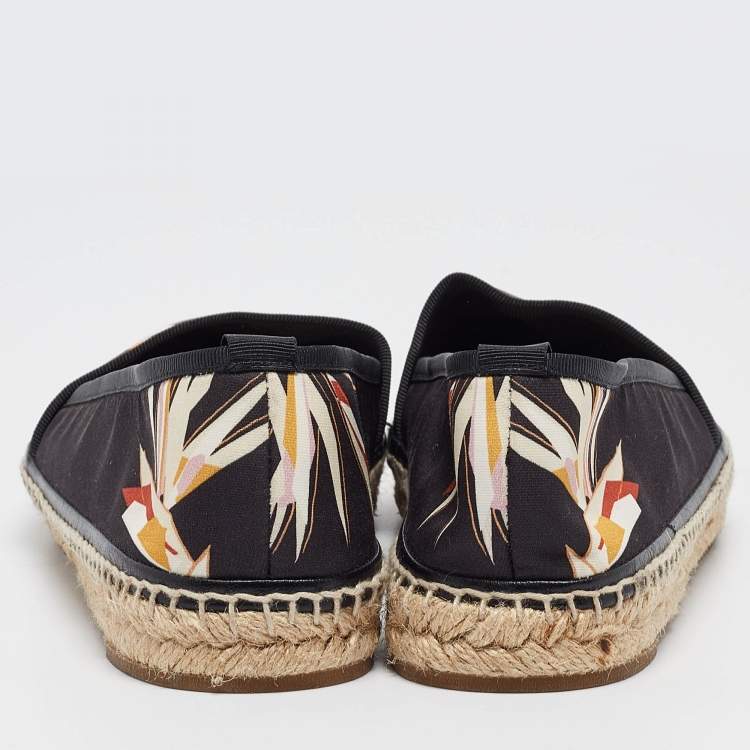 Pre Owned Fendi Black Printed Satin Espadrilles Flats Size 39