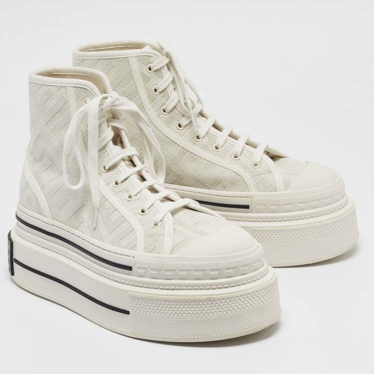 Pre Owned Fendi White Canvas High Top Sneakers Size 39