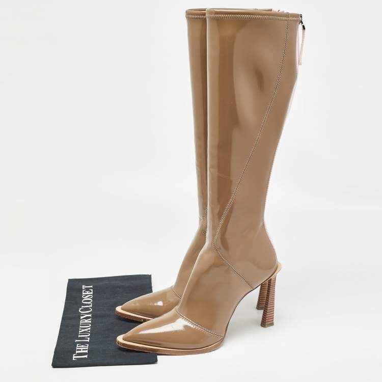 Pre Owned Fendi Brown Patent Leather Knee Length Boots Size 39.5