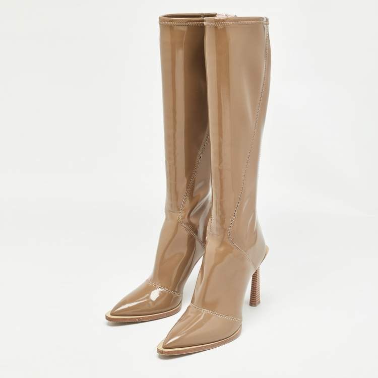 Pre Owned Fendi Brown Patent Leather Knee Length Boots Size 39.5