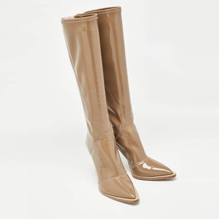 Pre Owned Fendi Brown Patent Leather Knee Length Boots Size 39.5