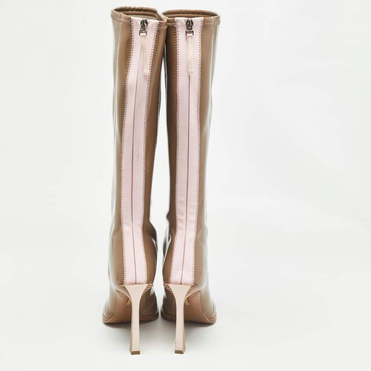 Pre Owned Fendi Brown Patent Leather Knee Length Boots Size 39.5