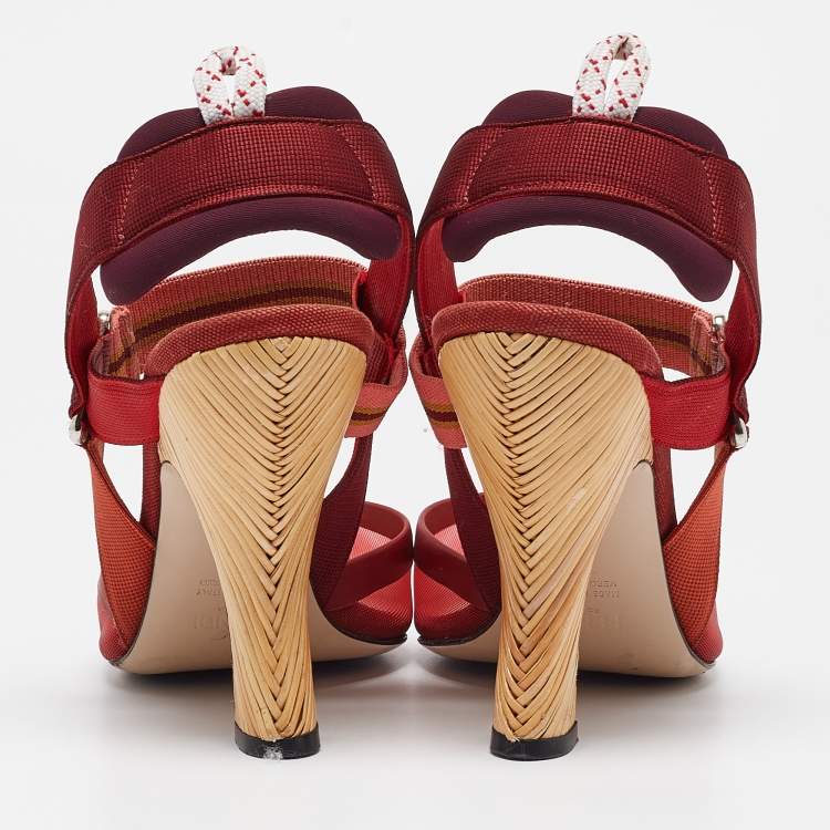 Pre Owned Fendi Burgundy Mesh and Canvas Colibri Slingback Pumps Size 39
