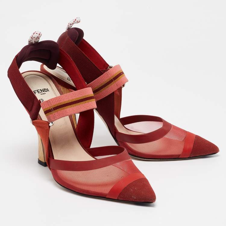 Pre Owned Fendi Burgundy Mesh and Canvas Colibri Slingback Pumps Size 39