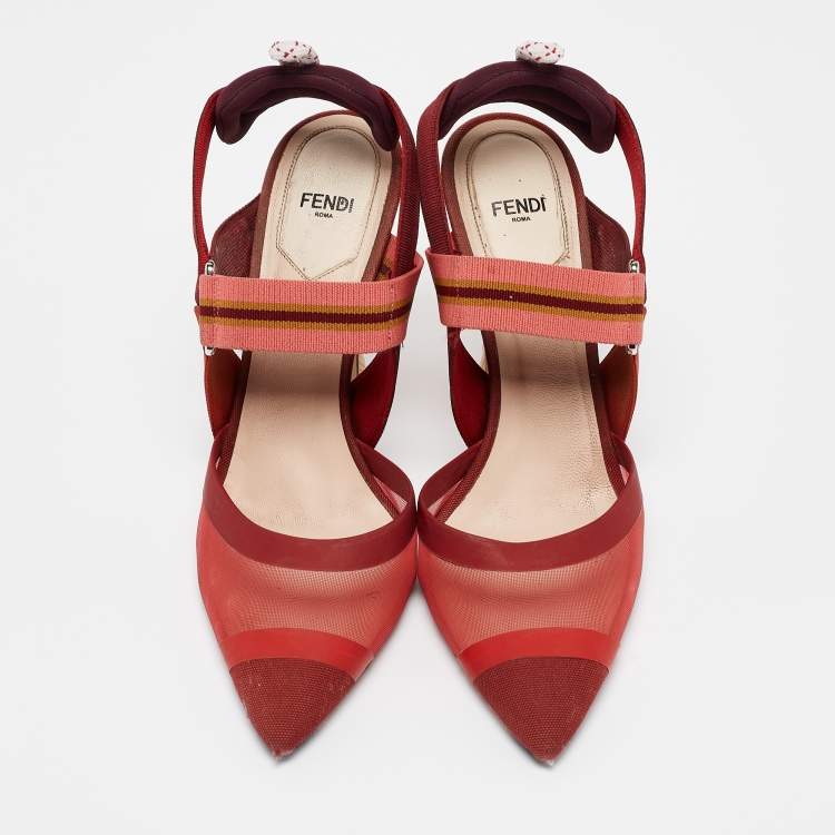 Pre Owned Fendi Burgundy Mesh and Canvas Colibri Slingback Pumps Size 39