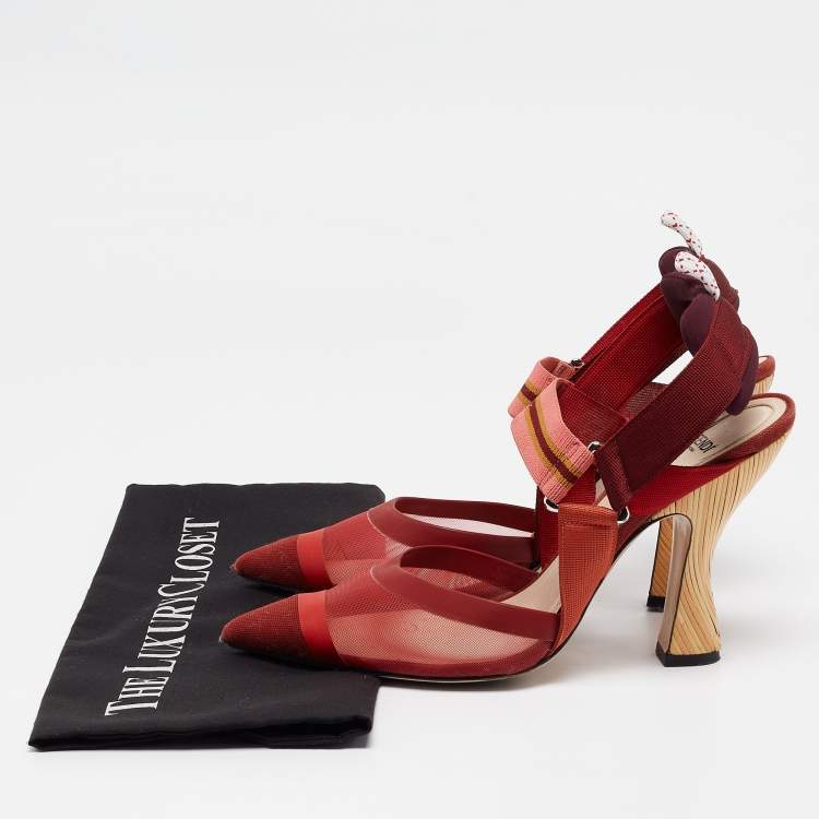 Pre Owned Fendi Burgundy Mesh and Canvas Colibri Slingback Pumps Size 39