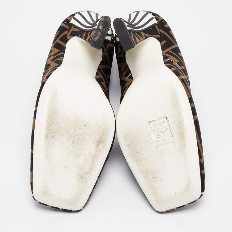 Pre Owned Fendi Brown/Black Zucca Fabric FFreedom Pumps Size 39
