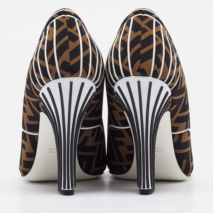 Pre Owned Fendi Brown/Black Zucca Fabric FFreedom Pumps Size 39