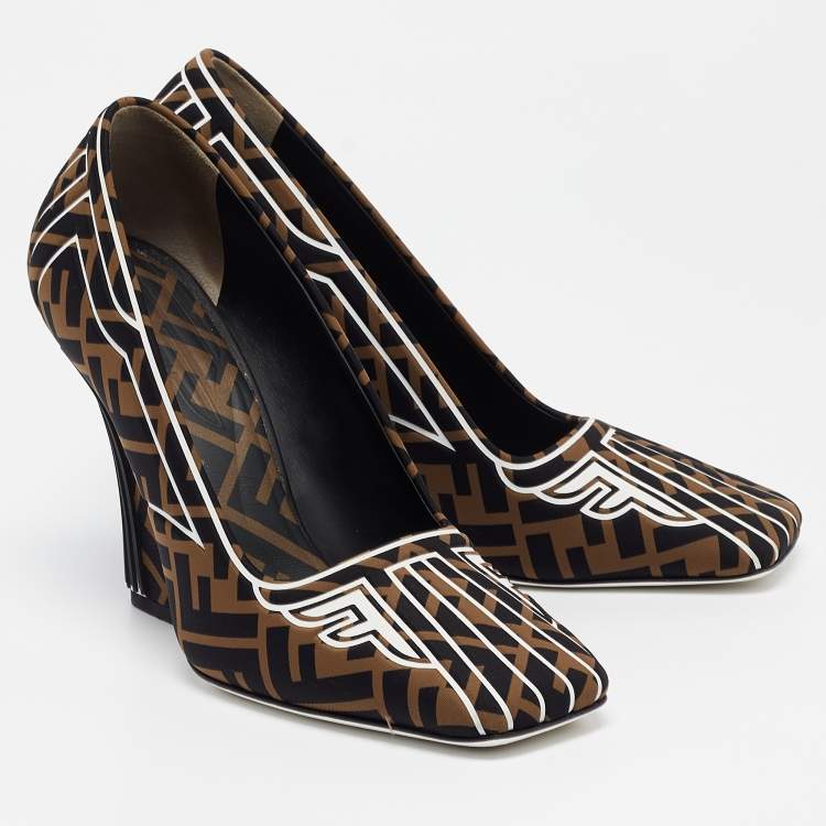 Pre Owned Fendi Brown/Black Zucca Fabric FFreedom Pumps Size 39