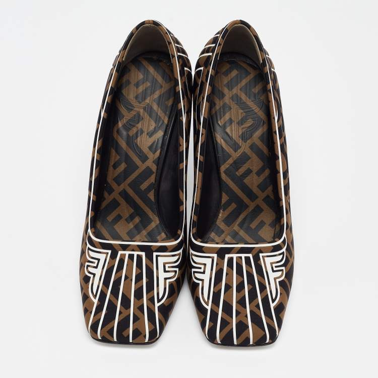 Pre Owned Fendi Brown/Black Zucca Fabric FFreedom Pumps Size 39