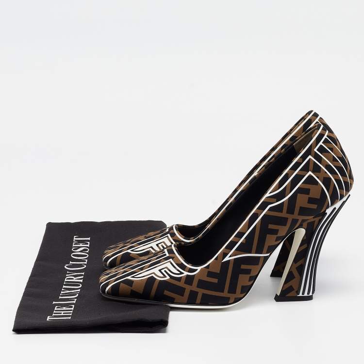 Pre Owned Fendi Brown/Black Zucca Fabric FFreedom Pumps Size 39