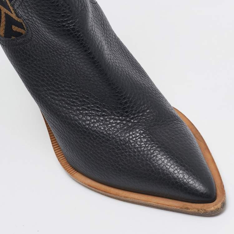 Pre Owned Fendi Brown/Black FF Zucca Canvas And Leather Over The Knee Length Boots Size 39