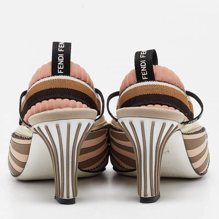 Pre Owned Fendi Multicolor Fabric Ankle Strap Sandals Size 39
