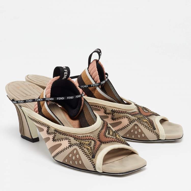Pre Owned Fendi Multicolor Fabric Ankle Strap Sandals Size 39
