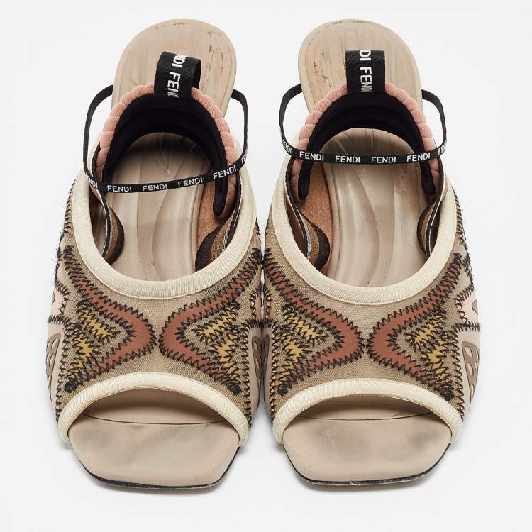 Pre Owned Fendi Multicolor Fabric Ankle Strap Sandals Size 39