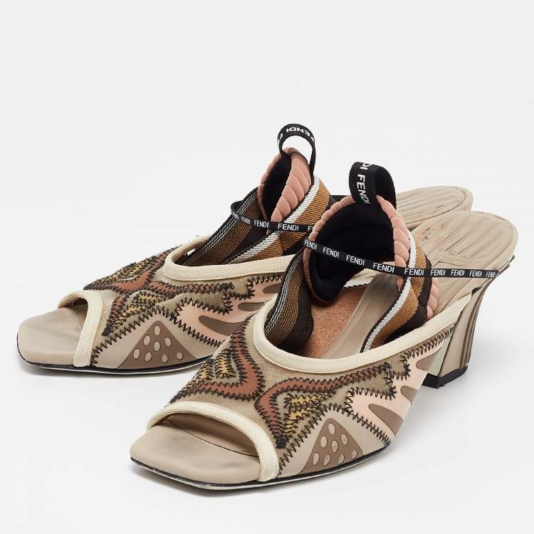 Pre Owned Fendi Multicolor Fabric Ankle Strap Sandals Size 39