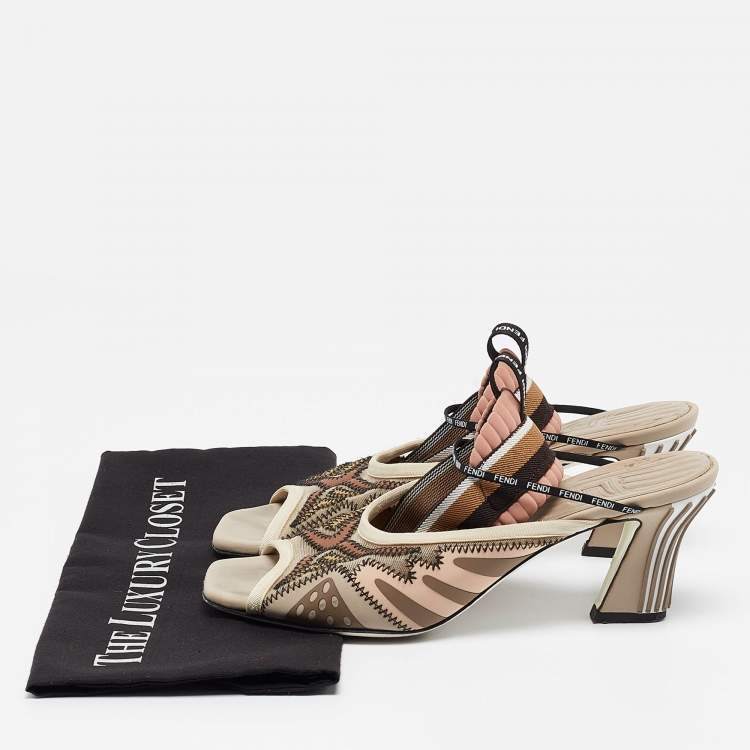 Pre Owned Fendi Multicolor Fabric Ankle Strap Sandals Size 39