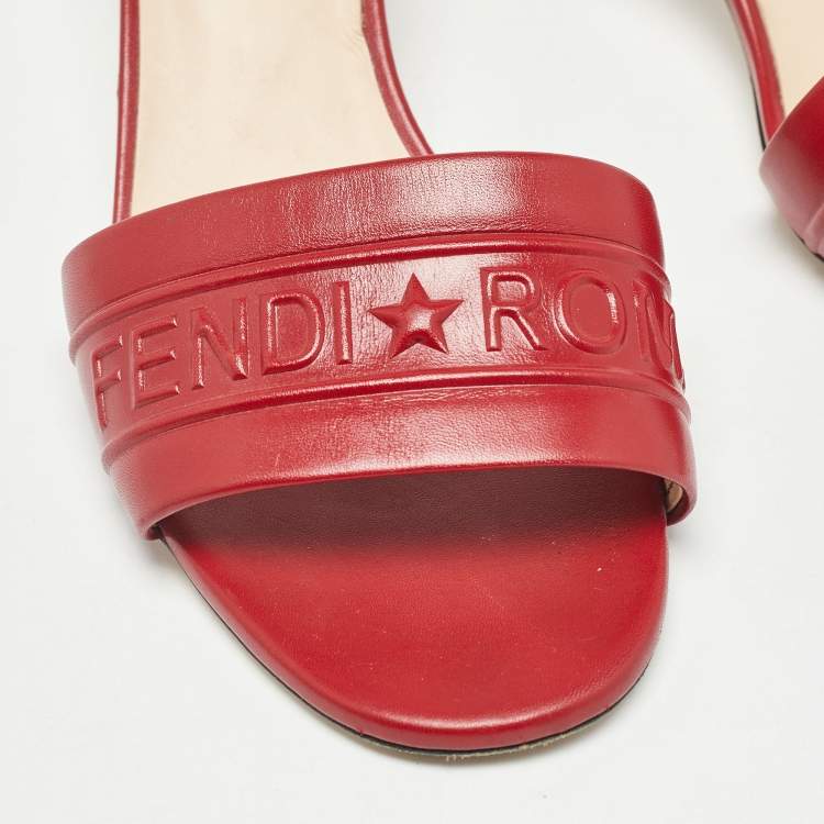 Pre Owned Fendi Dark Red Leather Slide Sandals Size 38