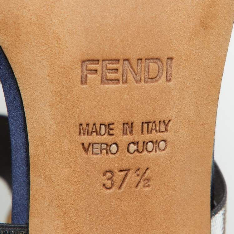 Pre Owned Fendi Blue/Silver Strappy Satin Peep Toe Zipper Sandals Size 37.5