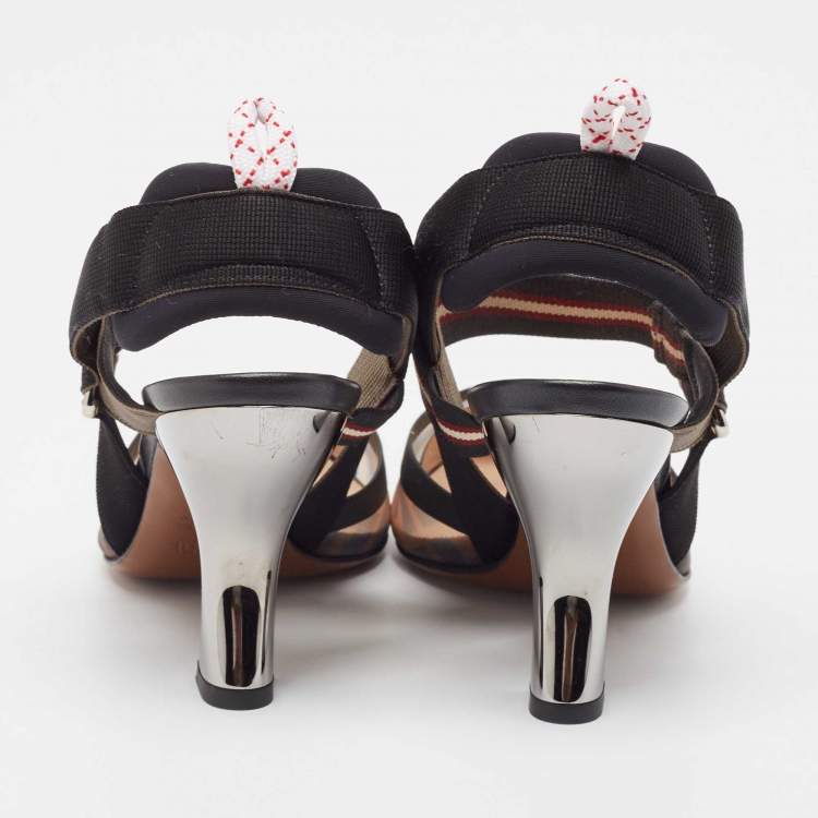 Pre Owned Fendi Black/Brown Zucca Mesh and Leather Colibri Pumps Size 37