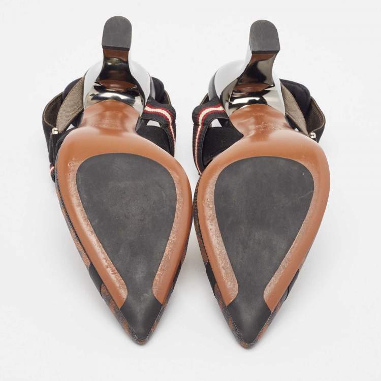 Pre Owned Fendi Black/Brown Zucca Mesh and Leather Colibri Pumps Size 37
