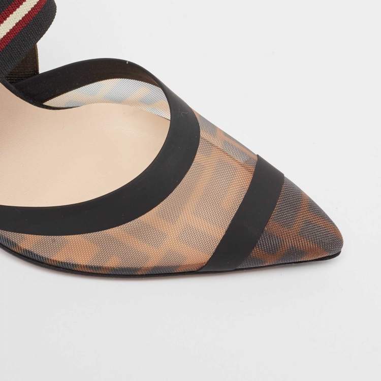 Pre Owned Fendi Black/Brown Zucca Mesh and Leather Colibri Pumps Size 37