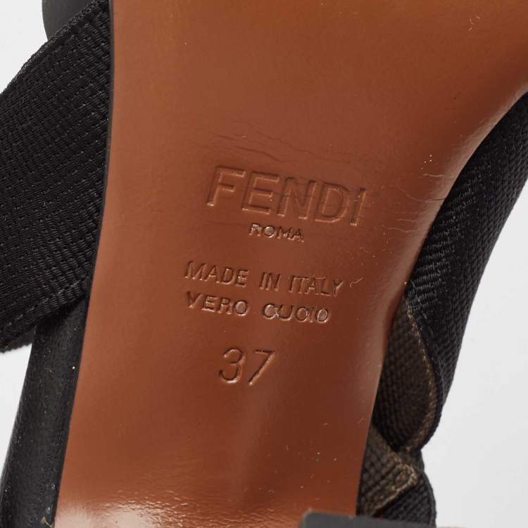 Pre Owned Fendi Black/Brown Zucca Mesh and Leather Colibri Pumps Size 37