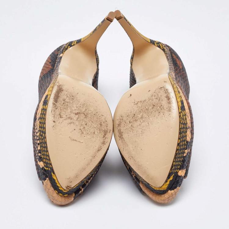 Pre Owned Fendi Multicolor Python Embossed Leather Peep Toe Platform Pumps Size 40