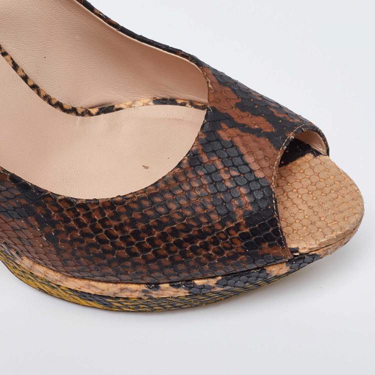 Pre Owned Fendi Multicolor Python Embossed Leather Peep Toe Platform Pumps Size 40